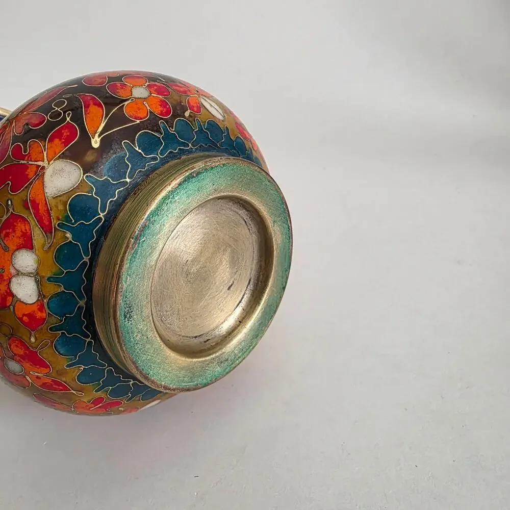 Cloisonné Floral Metal Vase Multicolor Enamel
